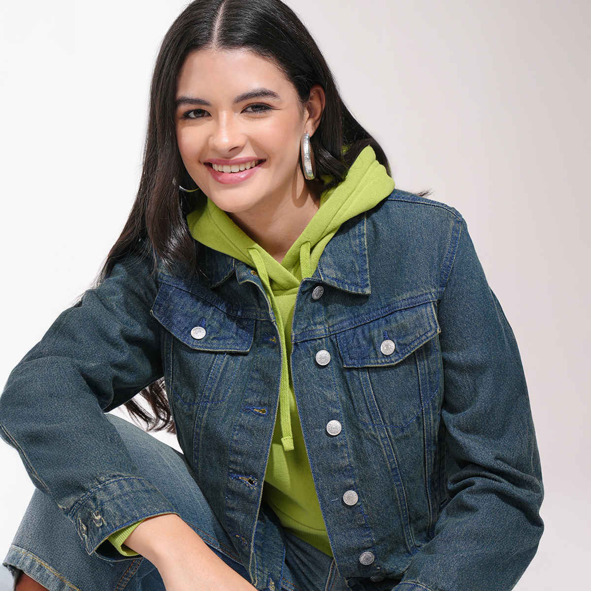 Tokyo Talkies Women's Solid Denim Jacket | Mid Blue - M