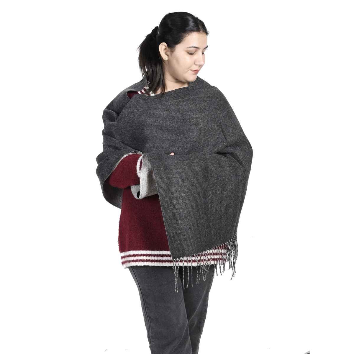 Calvadoss Women's Reversible Solid Stole With Fringed Border | Stl1545 | Black