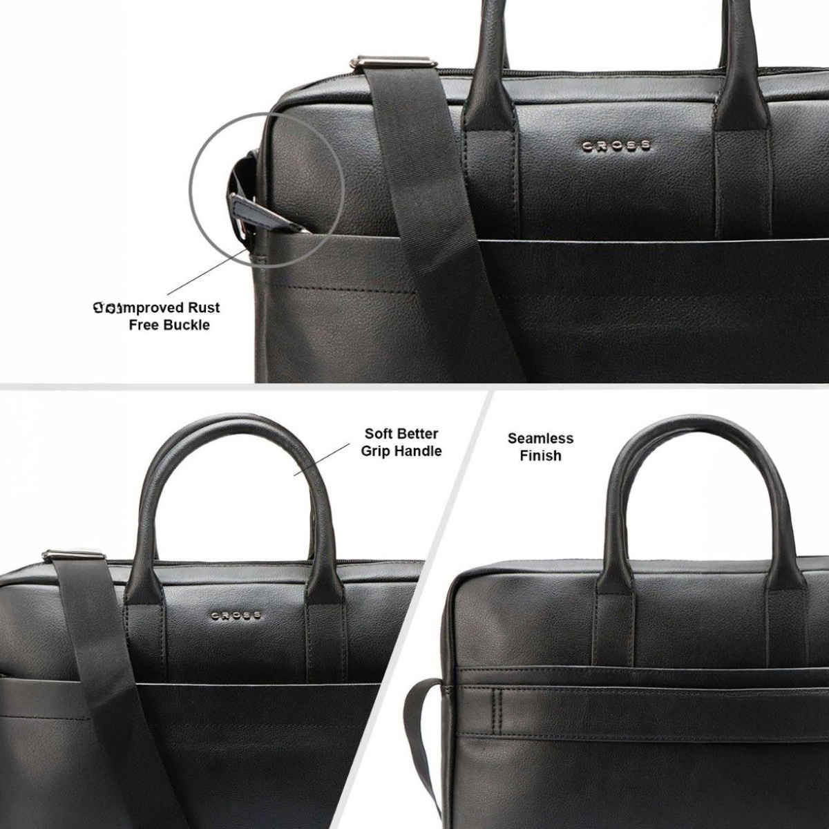 Cross Men's Solid Vegan Leather 23 L Laptop Briefcase Bag | Black