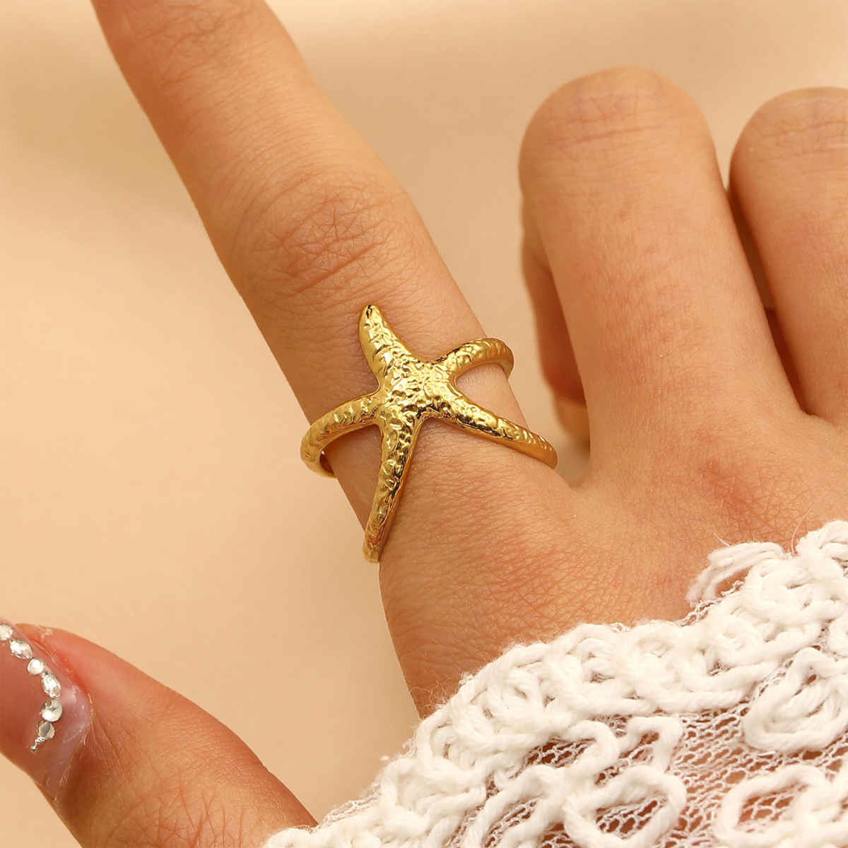 Label She Gold Plated Stainless Steel Star Themed Contemporary Ring | LS-RNG-72189