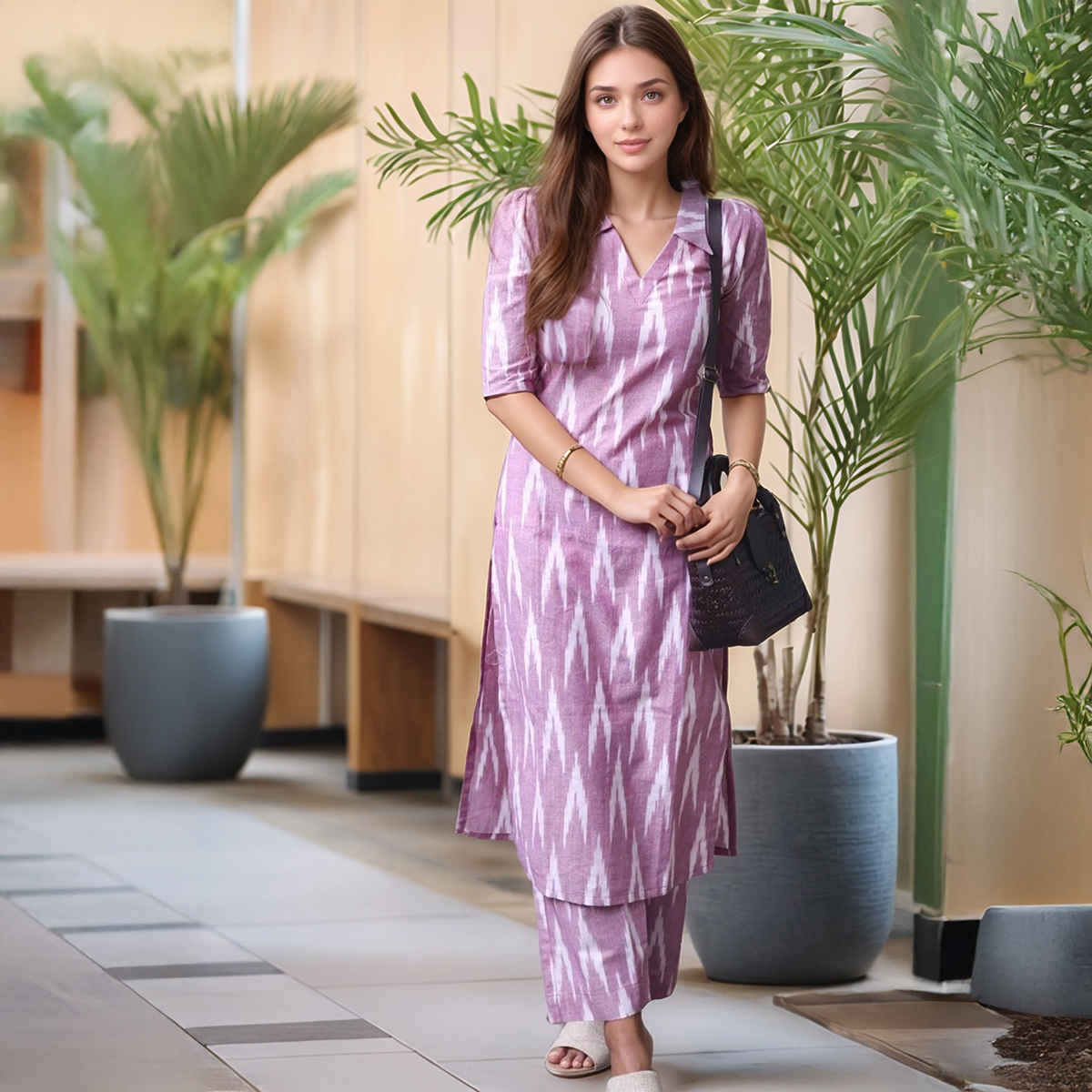 GoSriKi Women's Rayon Blend Straight Printed Kurta with Pant | DEMETER | Onion - XL