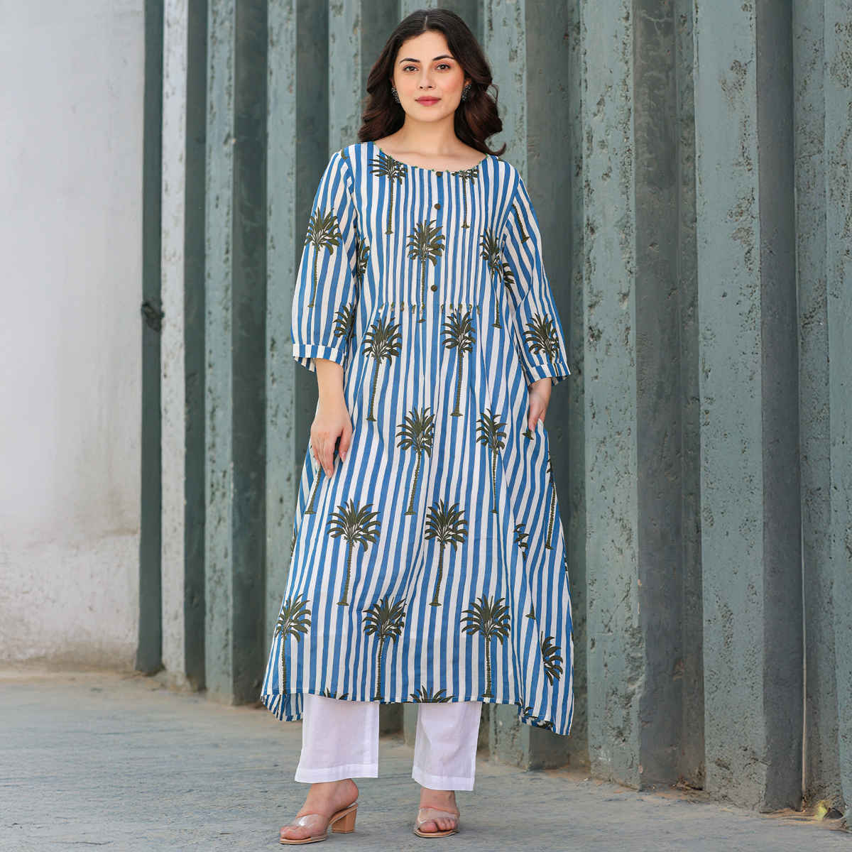 INDO ERA Women's Printed A-Line Kurta Pant set | KS0ML11341 | Multicolour - L