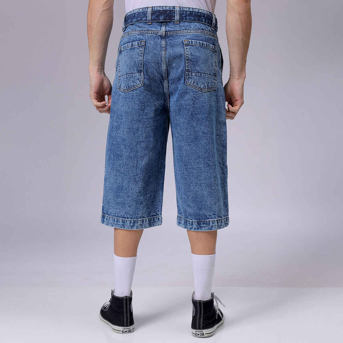 The Indian Garage Co Men's Loose Solid Street Capri Jeans | Blue - 30