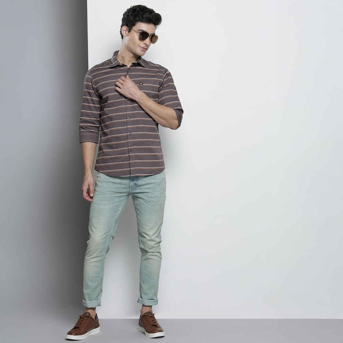 The Indian Garage Co Men's Slim Fit Solid Casual | Blue - 30