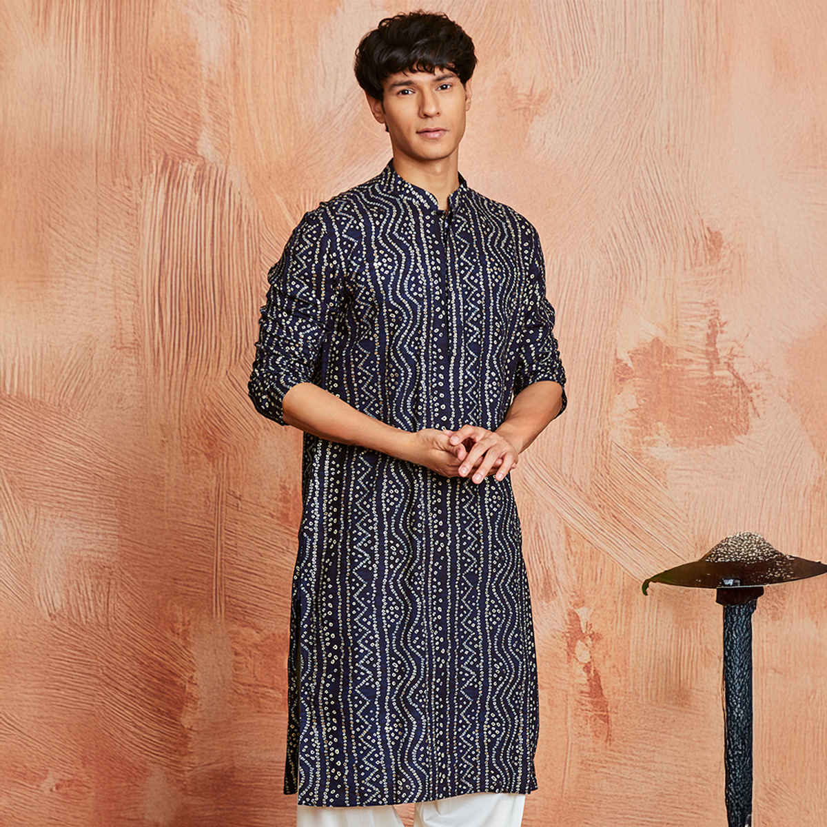 Vastramay Men's Rayon Kurta | Navy Blue - XL