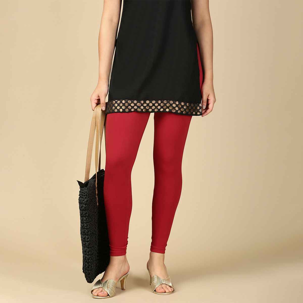 PYNK By Lux Cozi Flexi-Fit 360 Stretch Ankle Length Premium Cotton Leggings | Red|Free Size