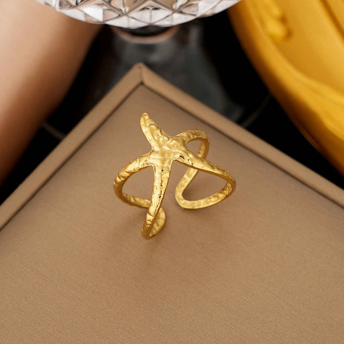 Label She Gold Plated Stainless Steel Star Themed Contemporary Ring | LS-RNG-72189