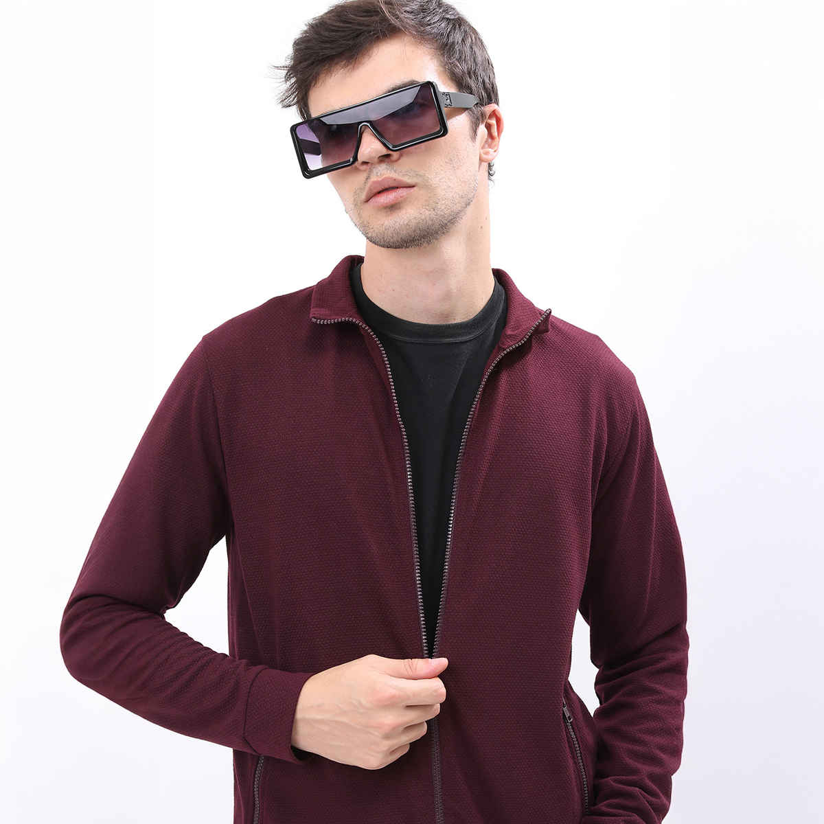 HIGHLANDER Men's Mock Neck Tailored Jacket | Burgundy - S