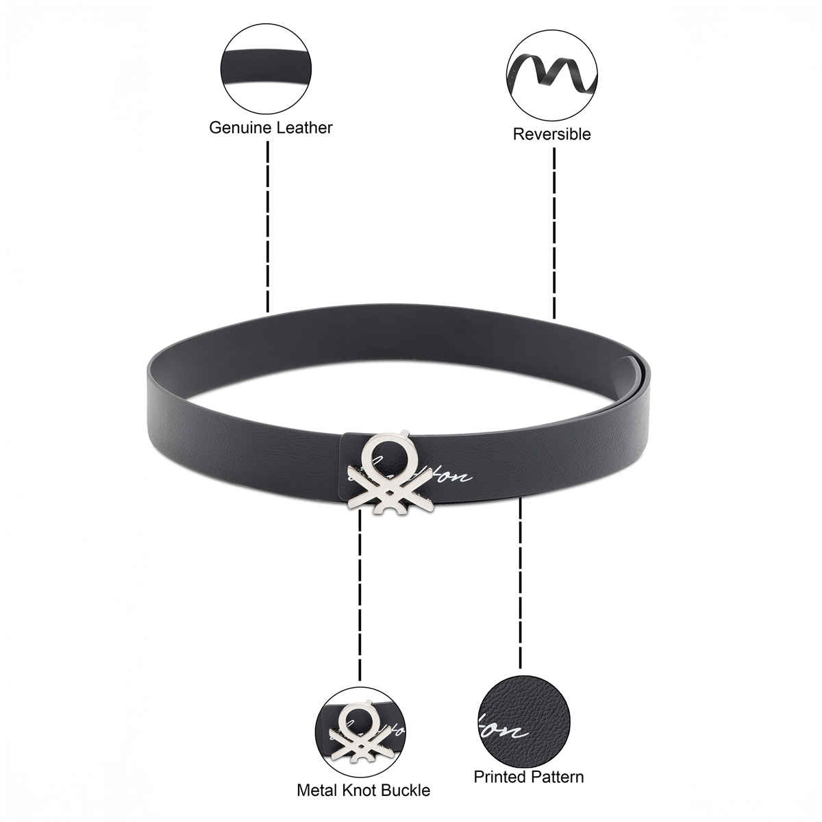 United Colors Of Benetton Men's Solid Genuine Leather Reversible Belt | Black Malaga - 40 Inches
