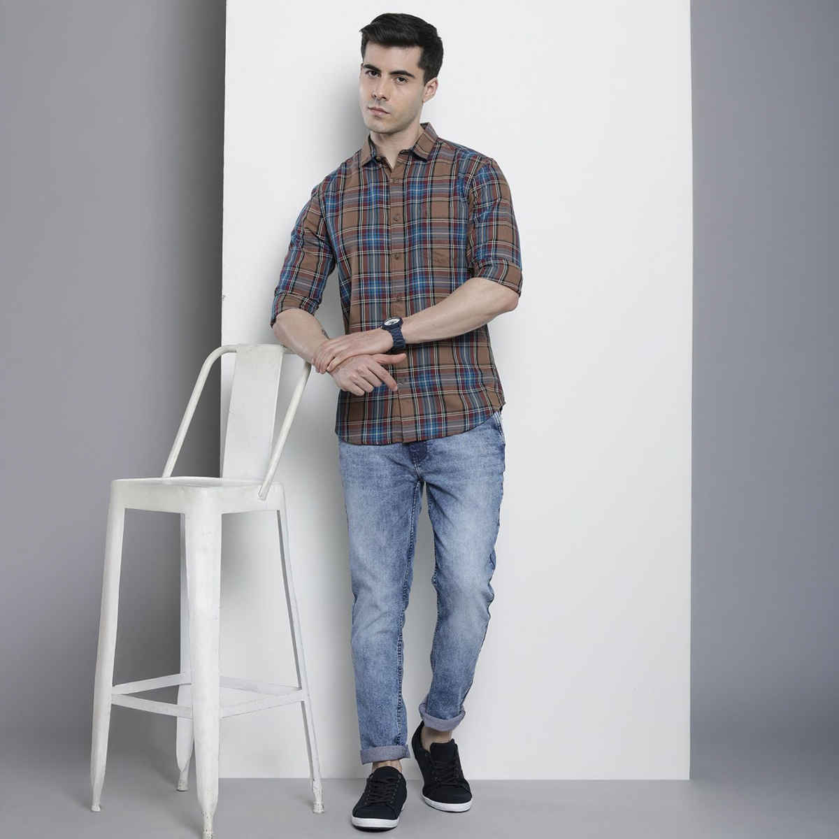 The Indian Garage Co Men's Slim Fit Solid Casual | Blue - 30