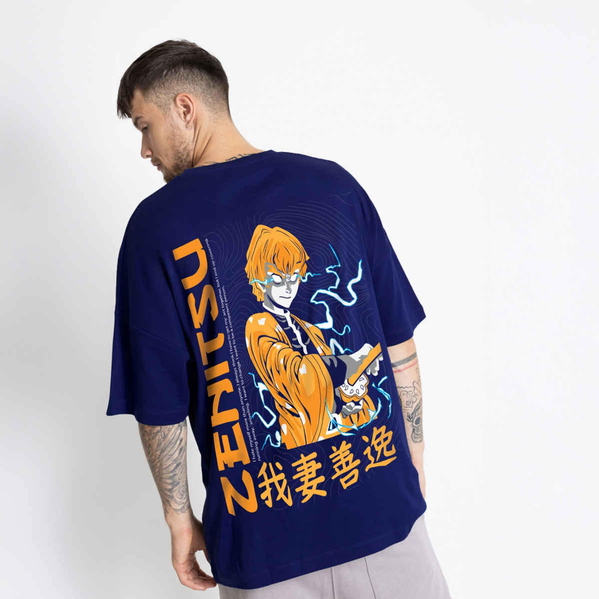 De Tees Men's Oversize T-shirt | M-OST-NAVY-ZENITSU | Navy - M