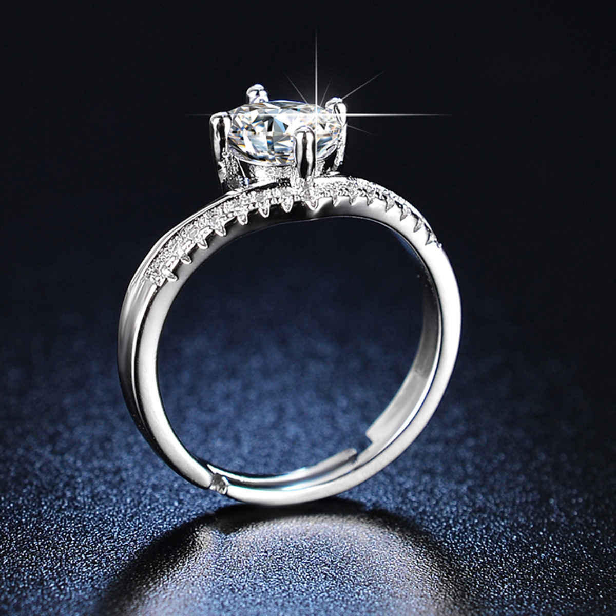 Label She Silver Plated AD Solitaire Adjustable Ring | LS-RNG-5205