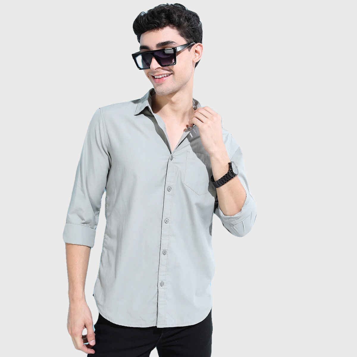 Ketch Grey Solid Slim Fit Casual Shirt | Grey | M