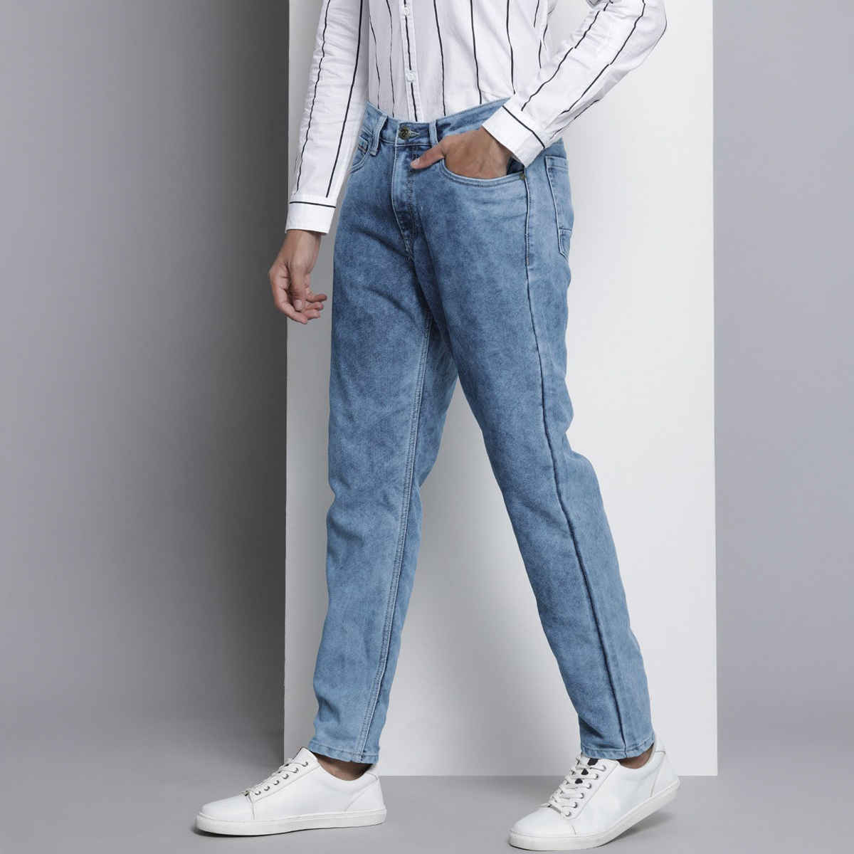 The Indian Garage Co Men's G-131 Dad Fit Solid Casual Jeans | Light Blue | 30
