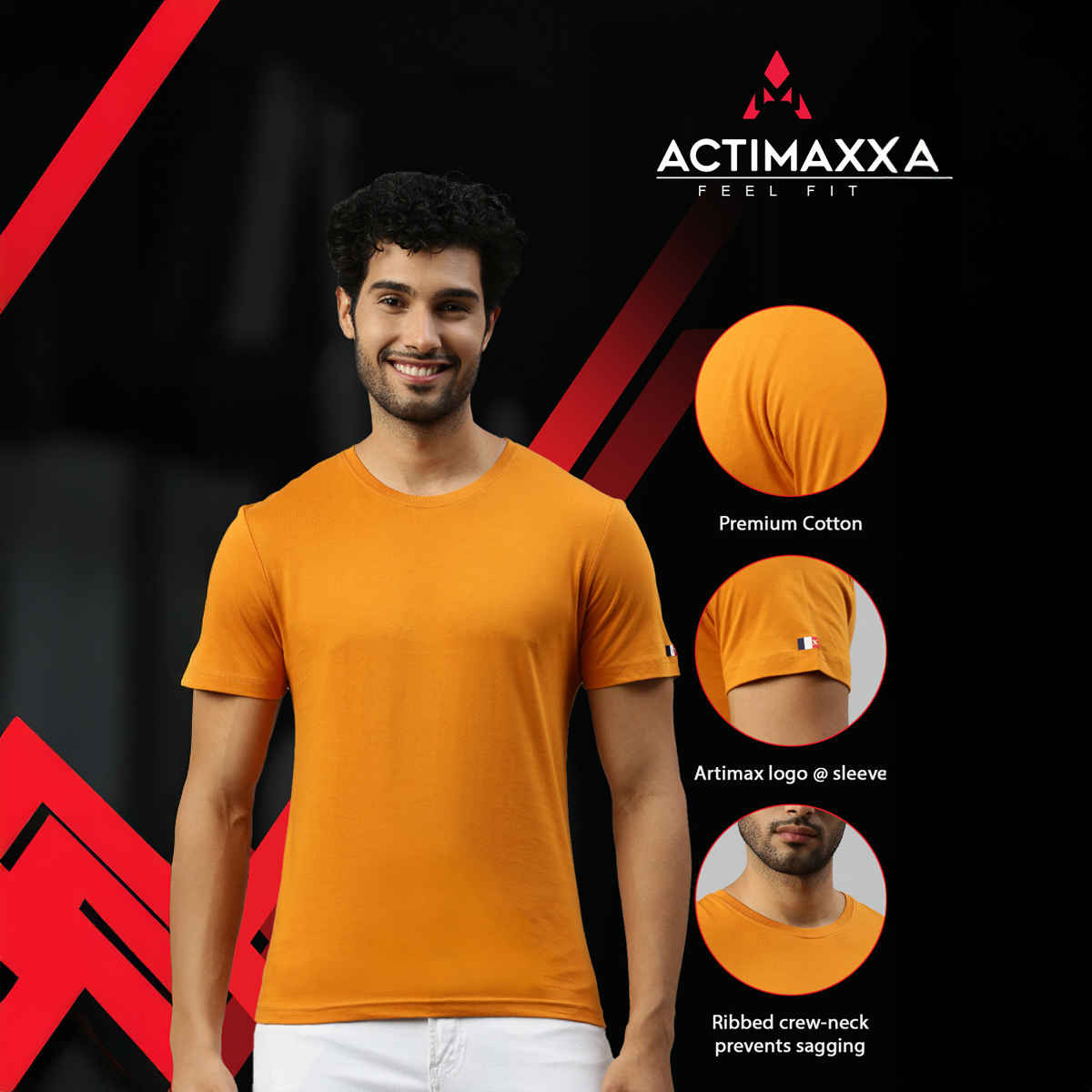 Actimaxx Men's Solid Round Neck Pure Cotton T-shirt | Colour May Vary - L