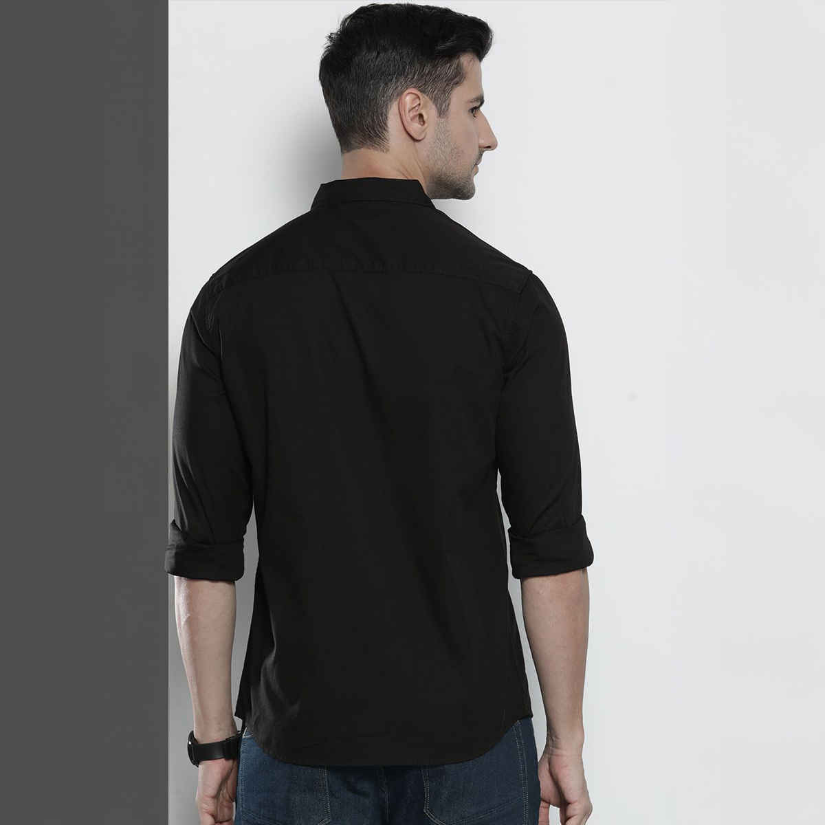 The Indian Garage Co Men's Slim Fit Solid Casual Shirt | Black - 2XL