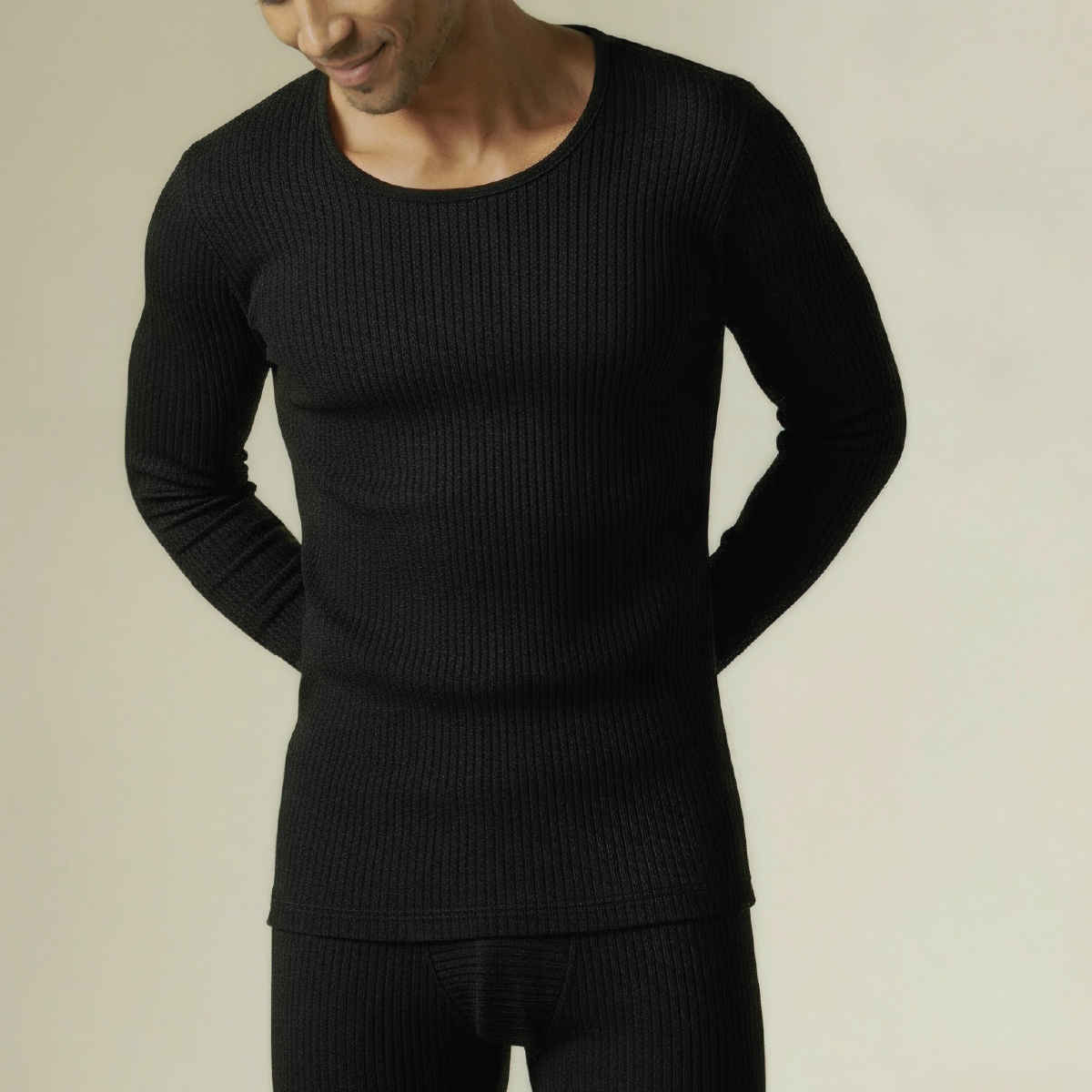 DaMENSCH Men's Fleece Undershirt Thermal Top | Black - L