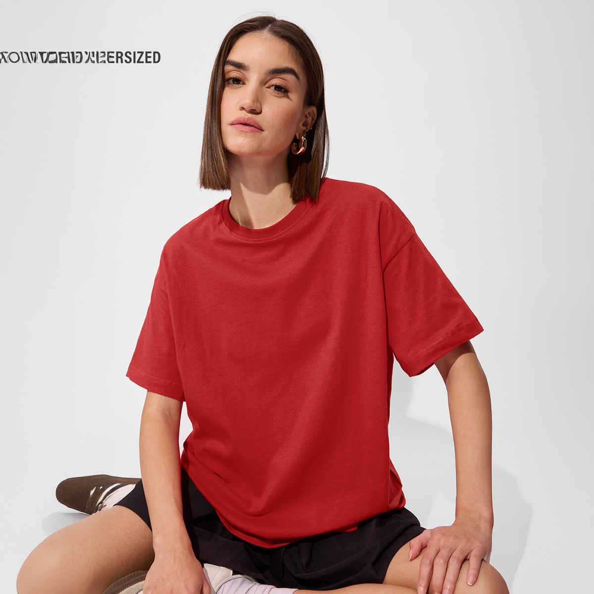 The Souled Store Women's Solids Rouge Red Oversized T-shirt | Red - L
