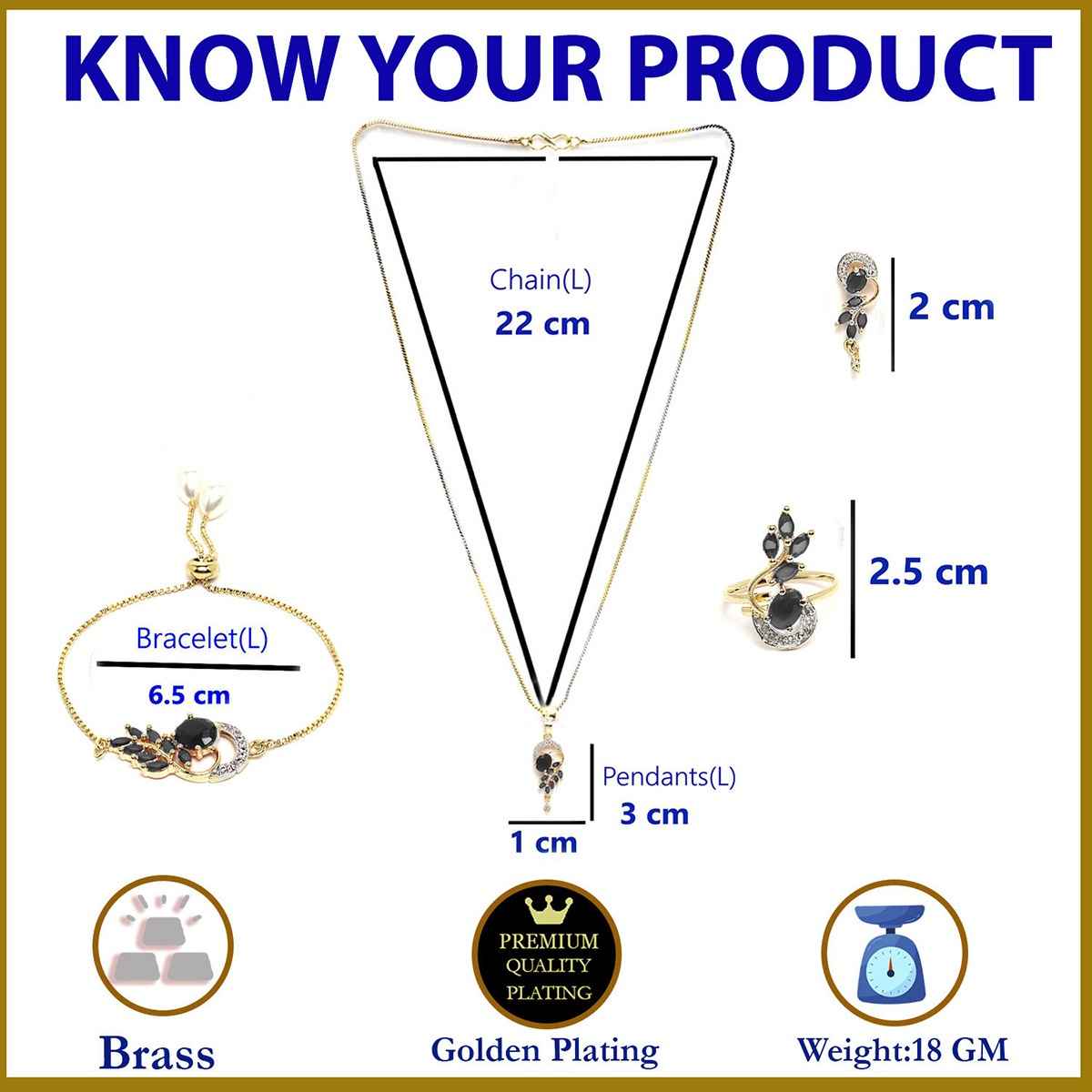 Zeneme Gold-Plated Black Cubic Zirconia Studded Handcrafted Jewellery Set For Girls and Women