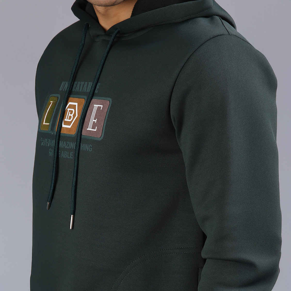 V-Mart Men's Printed Polyester Hooded Neck Sweatshirt | Dark Green - M