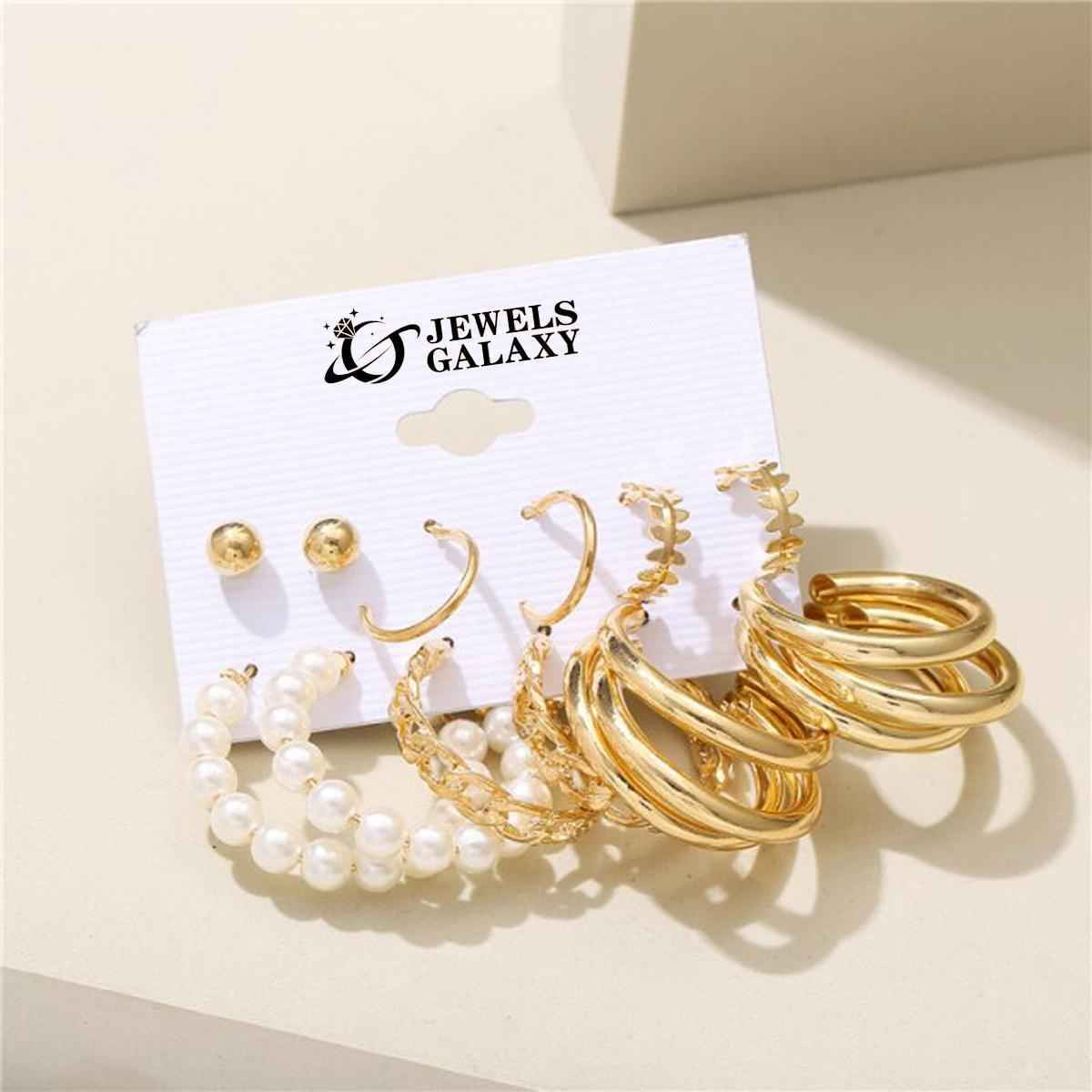 Jewels Galaxy Gold-Toned Office Wear Studs & Hoop Earrings (1 Pack 12 Pieces)