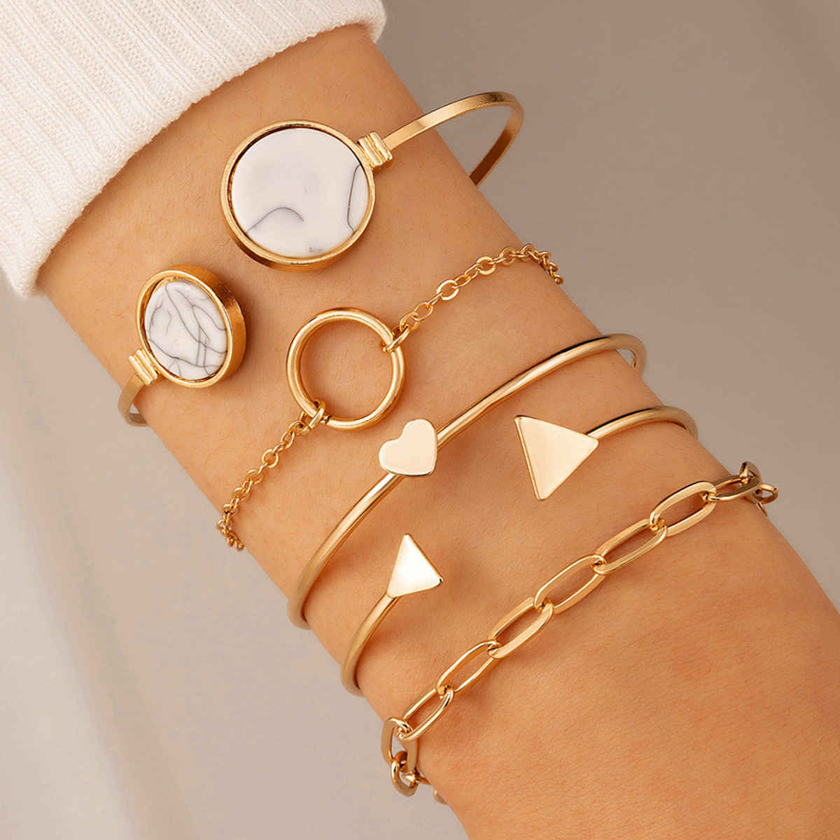 Jewels Galaxy Gold Plated Set Of 5 Contemporary Stackable Korean Bracelet Combo | 1 Pack