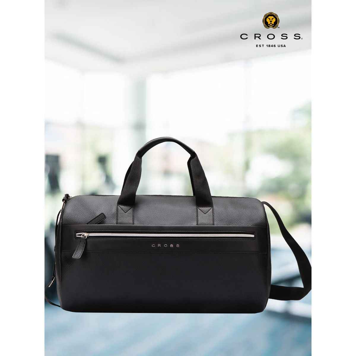 Cross Unisex Solid Vegan Leather 24 L Top Handle Duffle Bag | Black