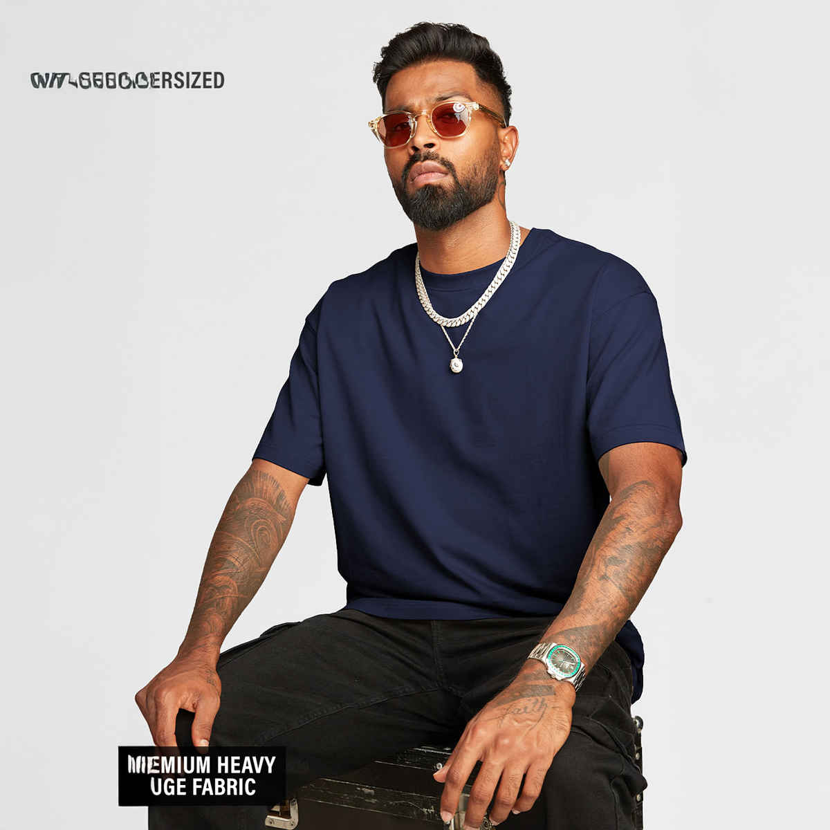 The Souled Store Solids- Navy Blue Oversized T-Shirts, Navy Blue, M