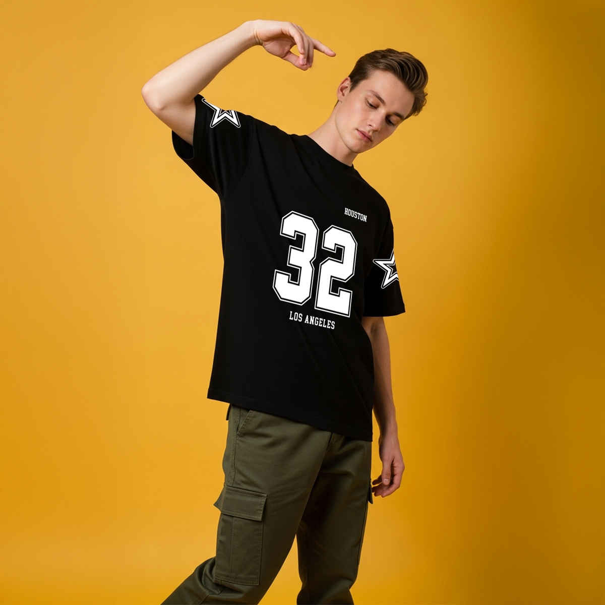 BENNY BROOKS Men's Round Neck half sleeve Oversized T-shirt |AA(ARN)BLACK43 | Black - XL