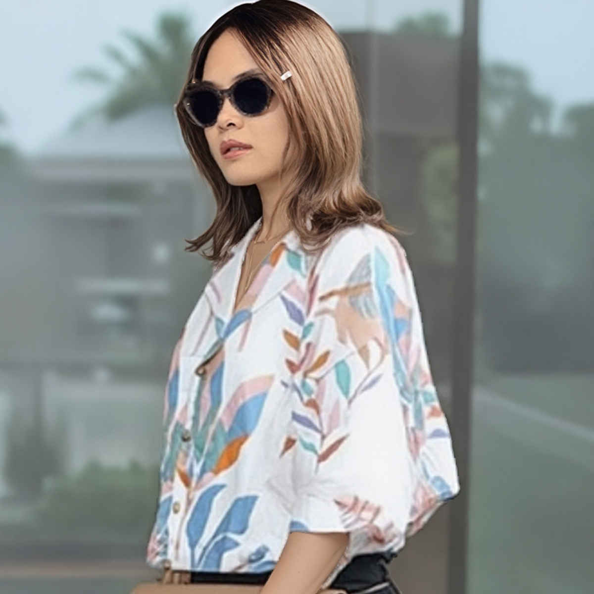 GoSriKi Women's Floral Printed Rayon Regular Fit Top | DIGOD | White - L