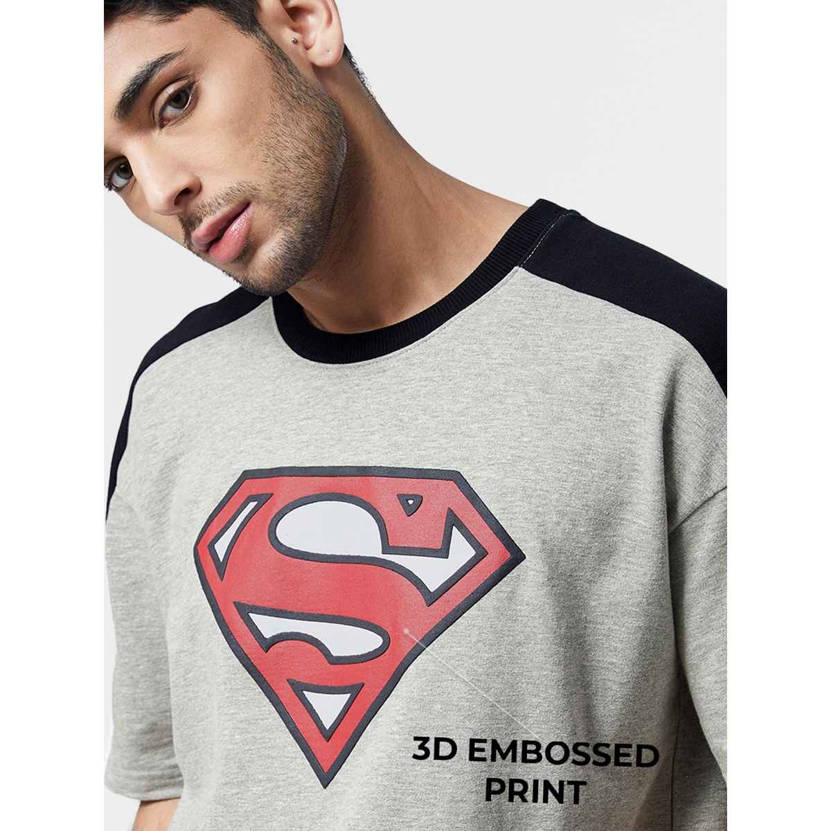 The Souled Store Men's Superman Logo (3D) Oversized T-shirt | Grey - 2XL