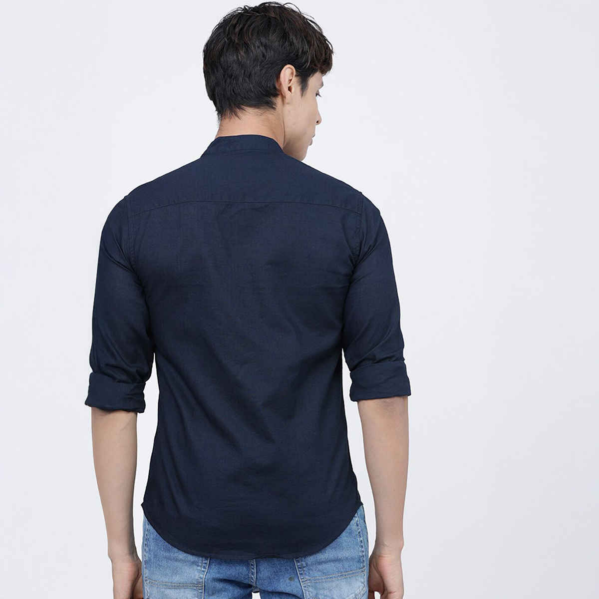 The Indian Garage Co Men's Slim Fit Solid Casual Shirt | Navy Blue - S