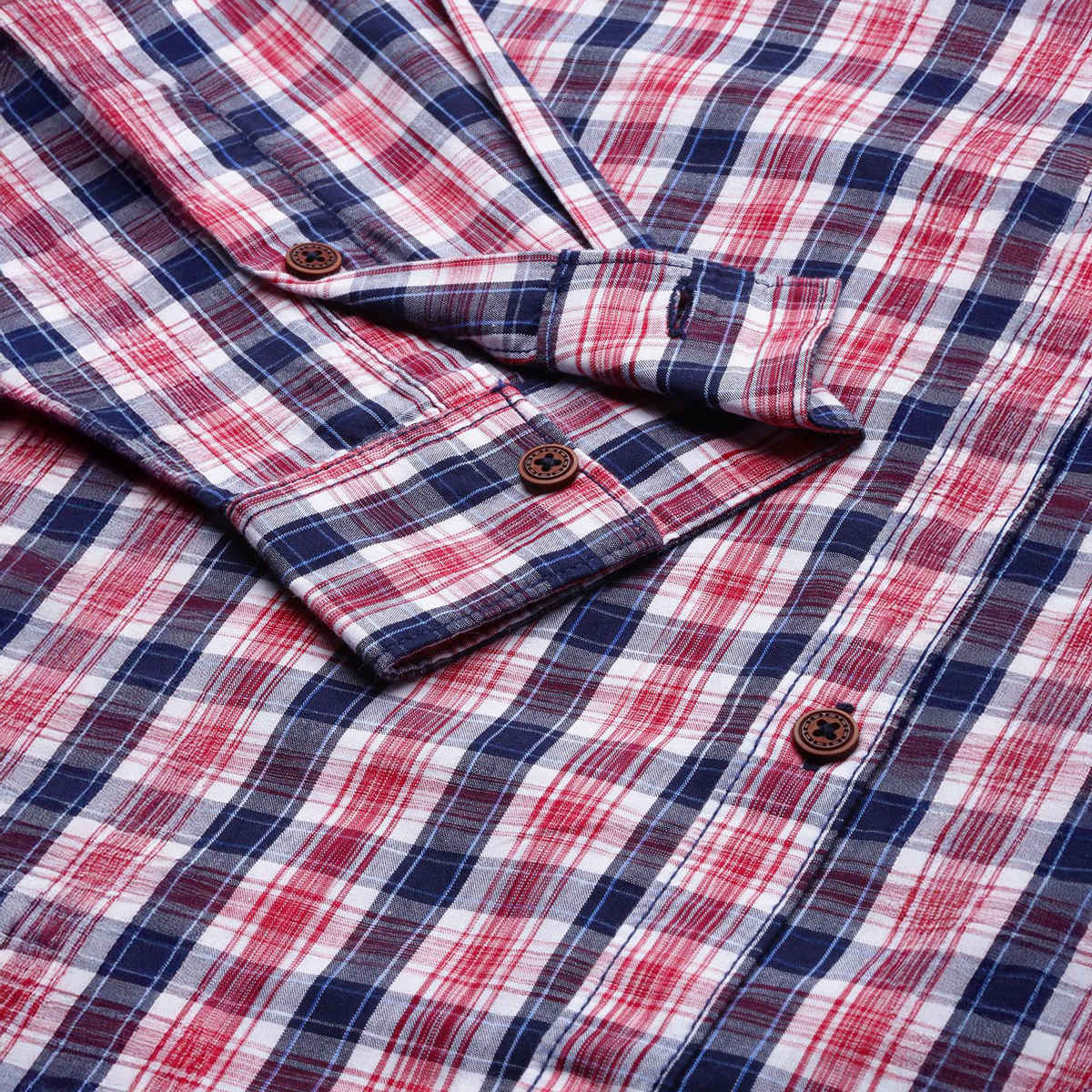 The Indian Garage Co Men's Slim Fit Checked Casual Shirt | Red - M
