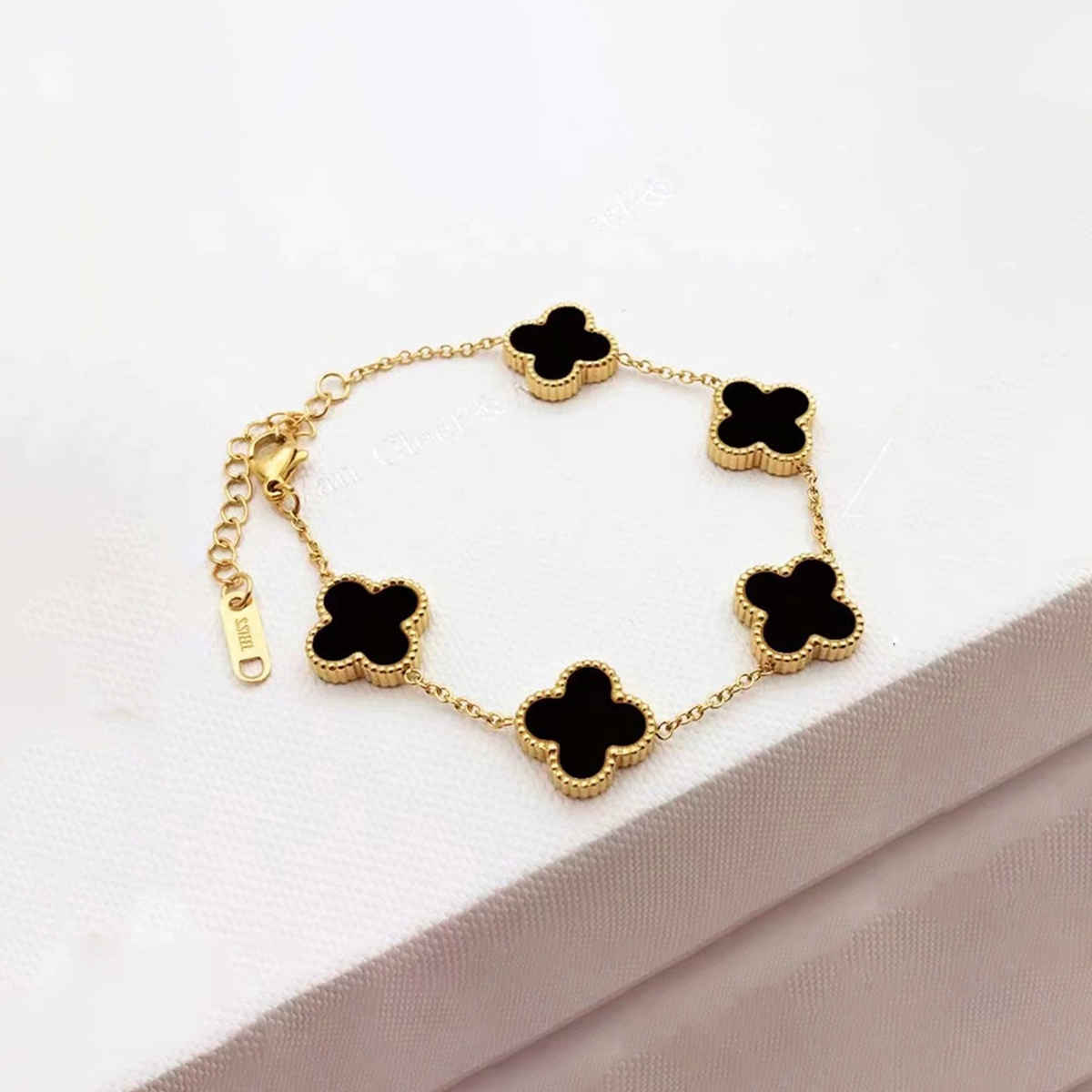 LabelShe Stainless Steel Gold Plated Black Clover Bracelet | LS-BNG-16167