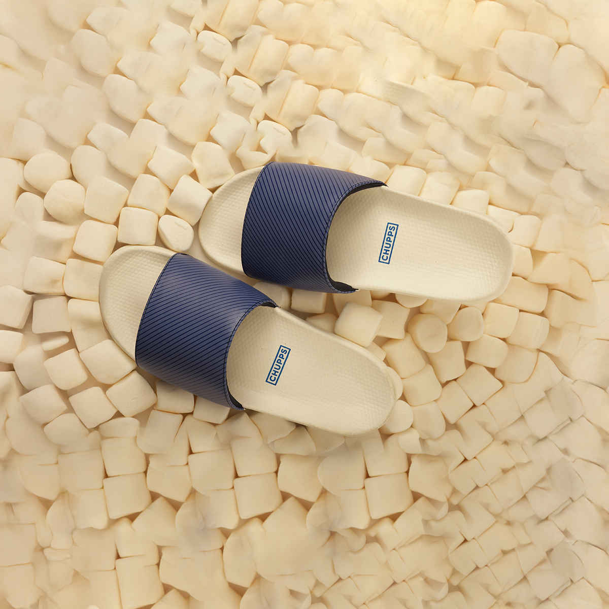 Chupps Men's Harmony Stripes White & Blueiris Sliders - UK10