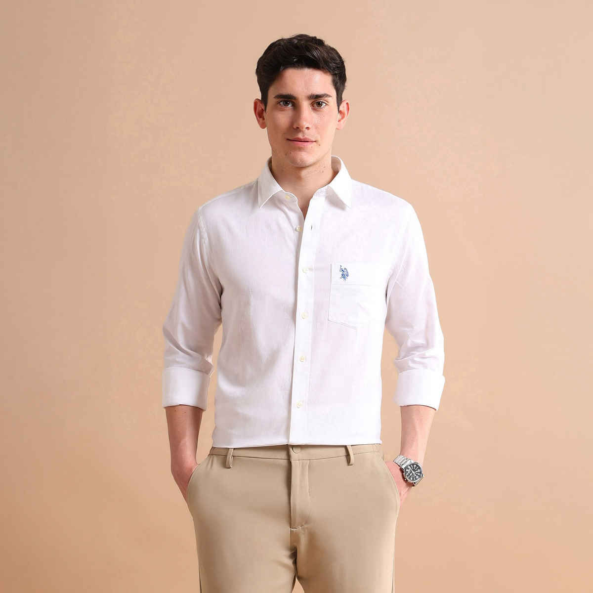 USPA Dobby Cotton Shirt for Men Tailored Fit - White