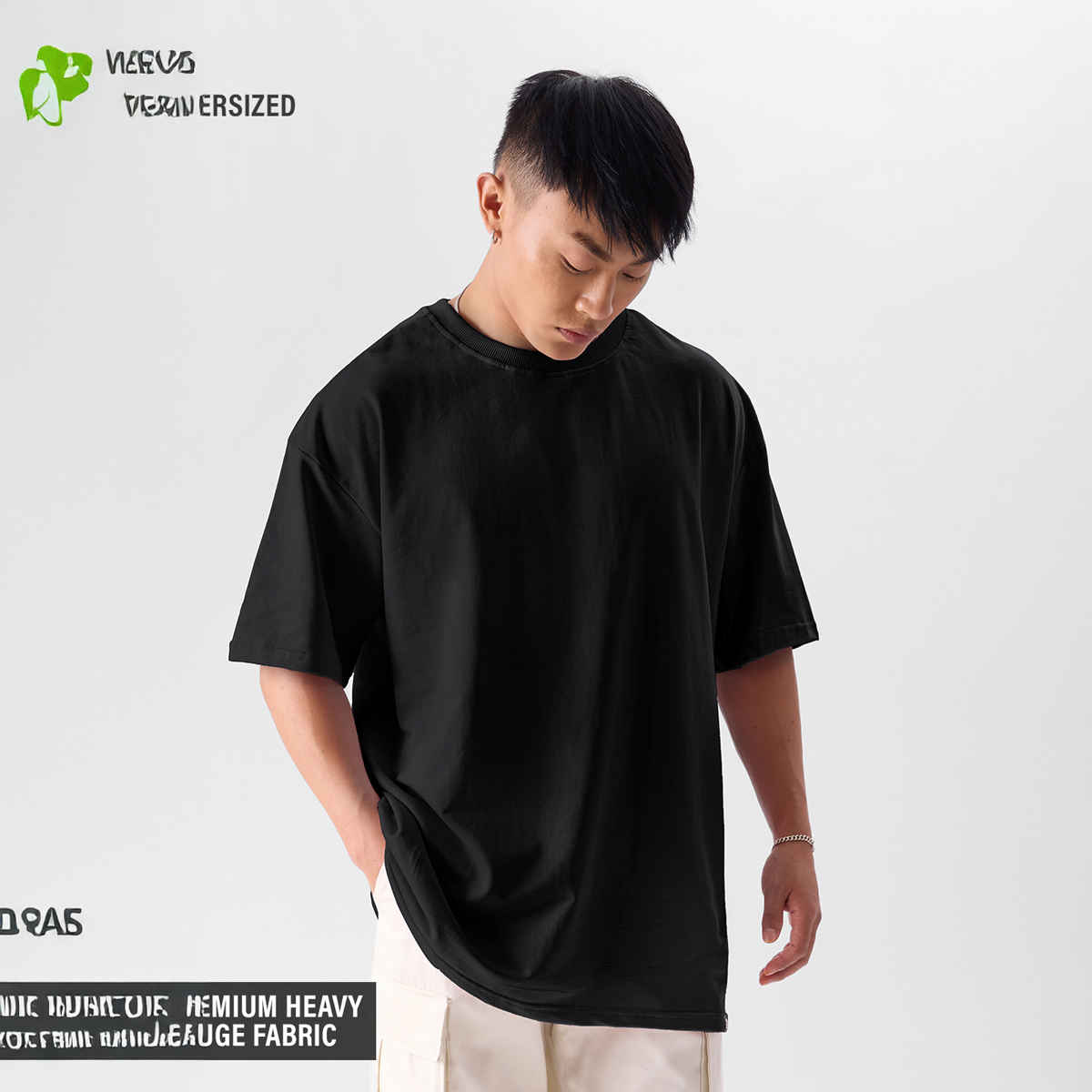 The Souled Store Men's Solids Black Oversized T-shirt | Black - 2XL