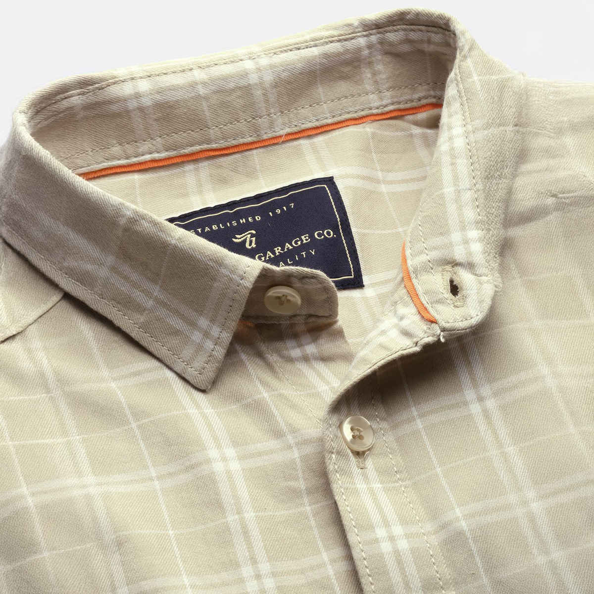 The Indian Garage Co Men's Slim Fit Checkered Casual Shirt | Beige - M
