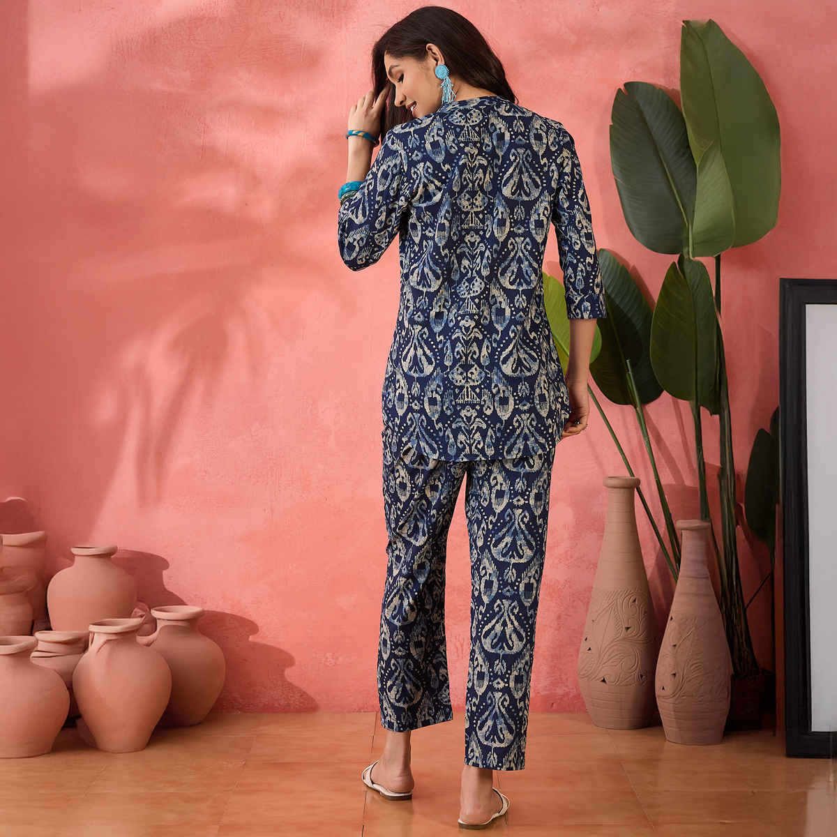 Bandia Ikkat Printed Coord Set | Indigo - M