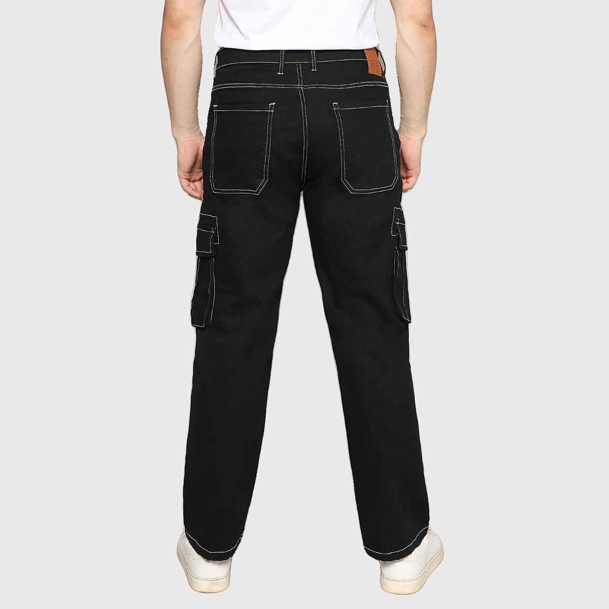 Campus Sutra Men's Contrast Stitched Cargo Denim Jeans | Black - 34
