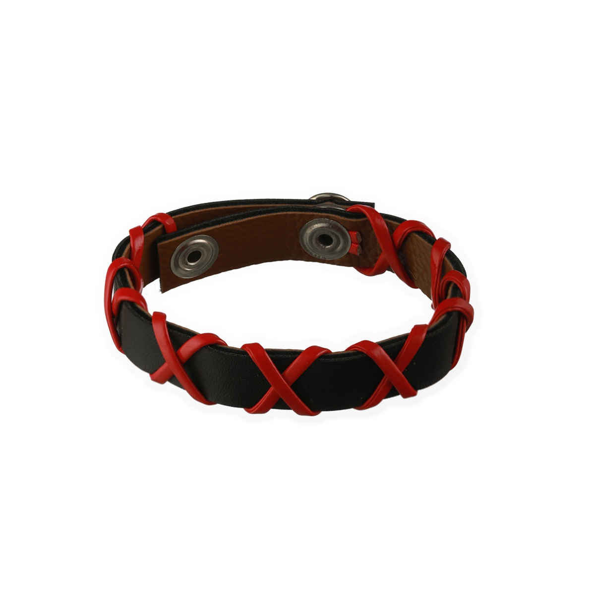 Priyaasi Bold By Priyaasi Black Red Cross Pu Wraparound Bracelet For Men (Bd-Br-20031)