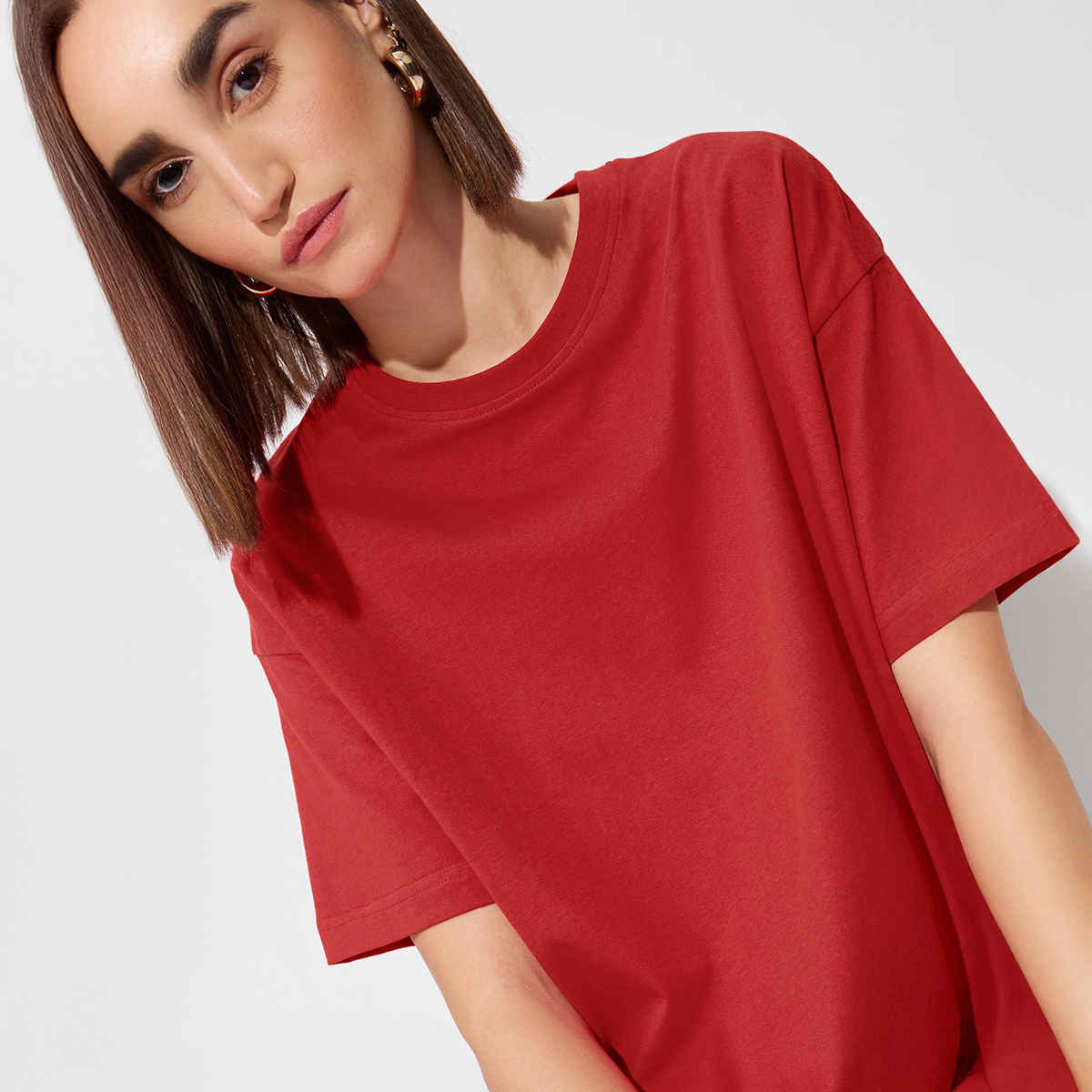 The Souled Store Women's Solids Rouge Red Oversized T-shirt | Red - L
