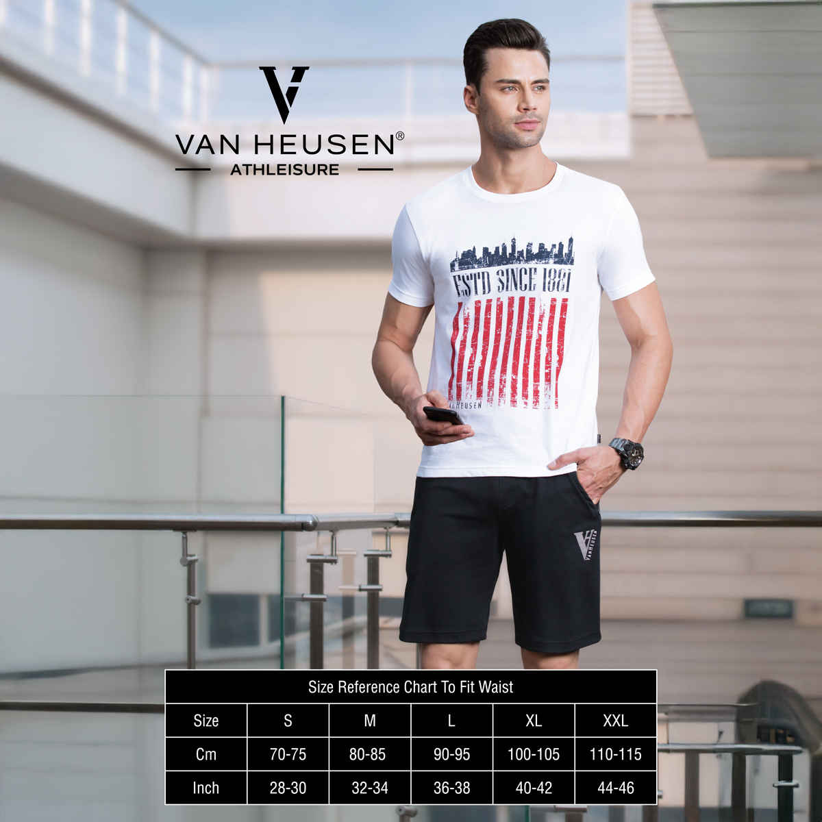 Van Heusen Athleisure Men Cotton Navy Solid Smart Tech Easy Stain Release Knit Shorts |L