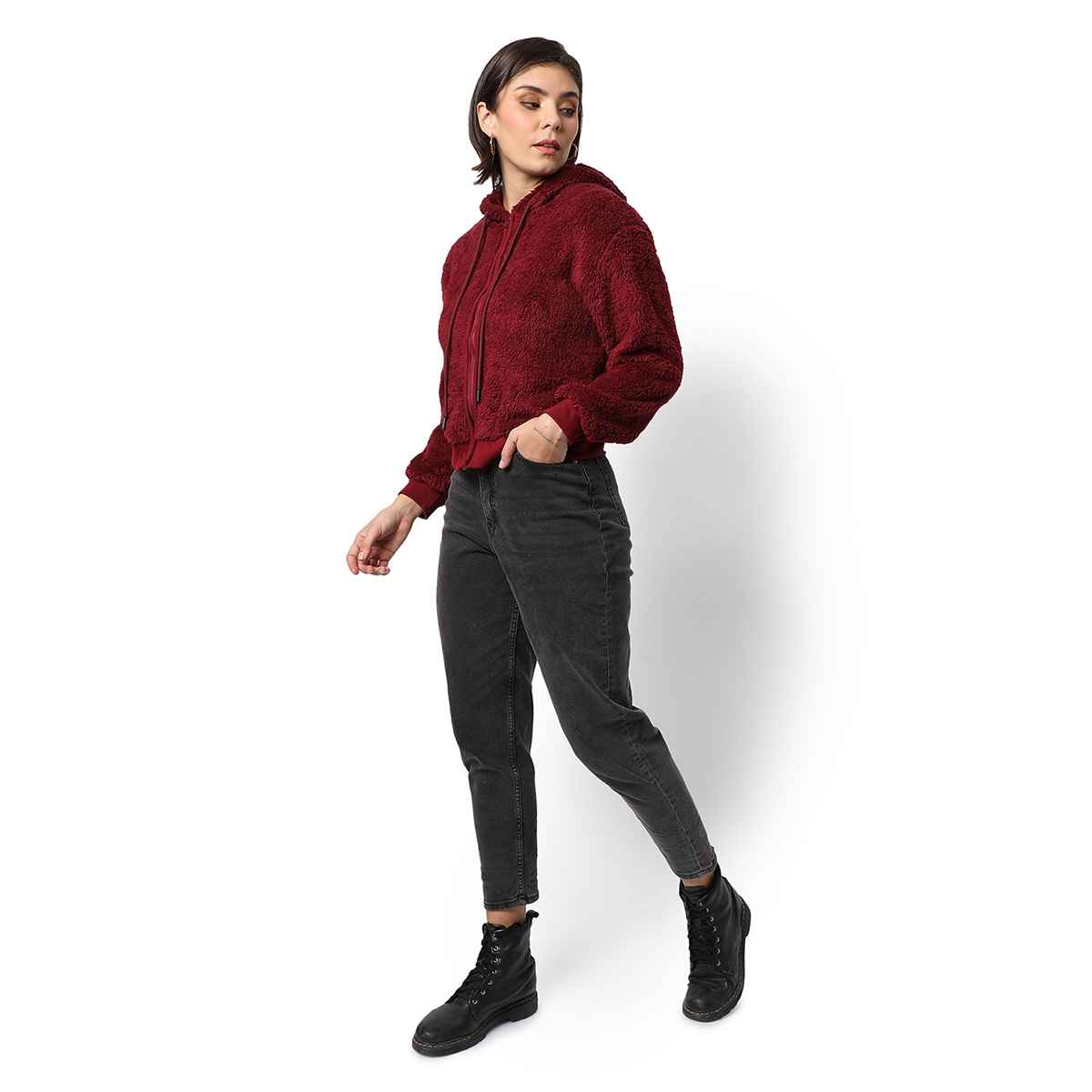 Campus Sutra Women's Hoodie | Wine - XL