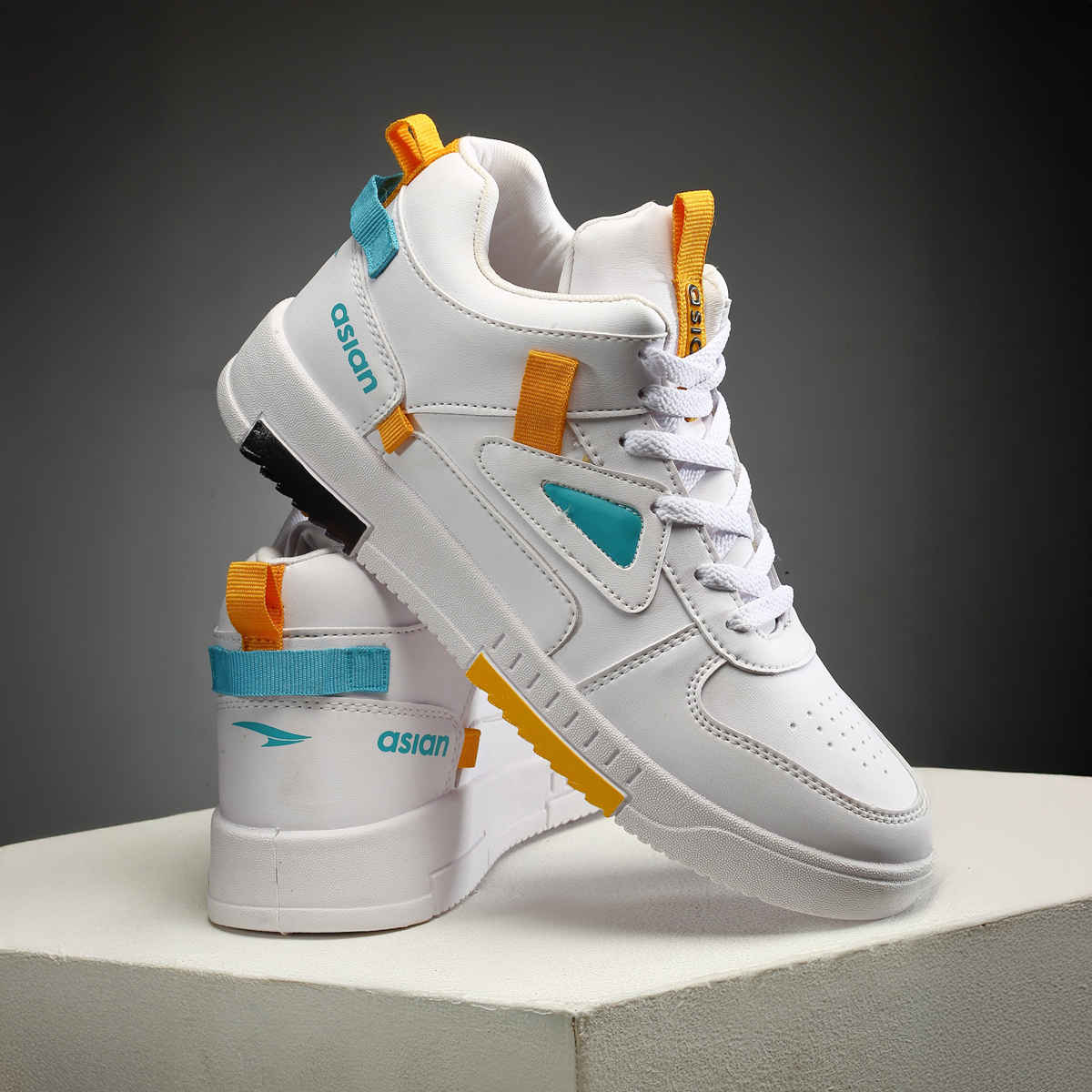 Asian Tarzan-11 Men High Top Sneakers White-Mustard (UK-6)