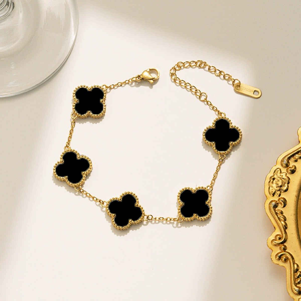 LabelShe Stainless Steel Gold Plated Black Clover Bracelet | LS-BNG-16167