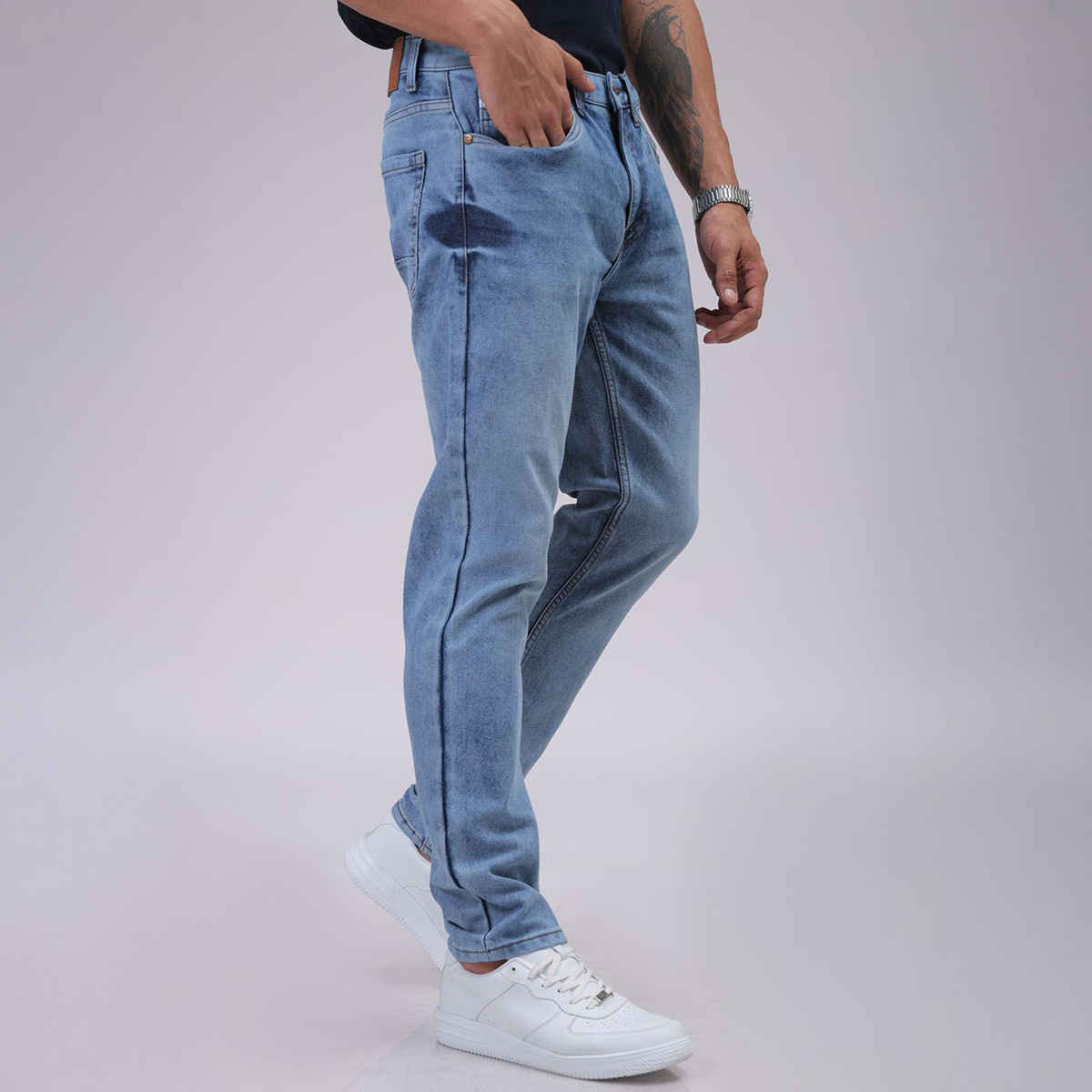 The Indian Garage Co Men's Slim Fit Solid Casual | Blue - 36