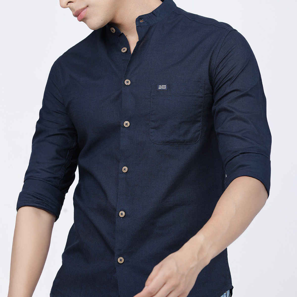 The Indian Garage Co Men's Slim Fit Solid Casual Shirt | Navy Blue - S