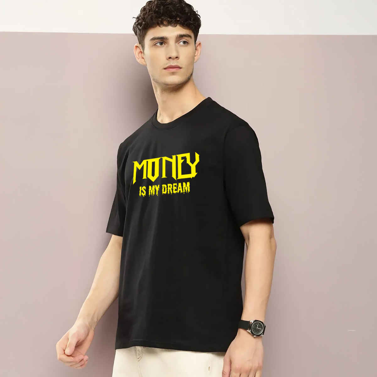 BENNY BROOKS Men's Round Neck half sleeve Oversized T-shirt |AA(ARN)BLACK169 | Black - M