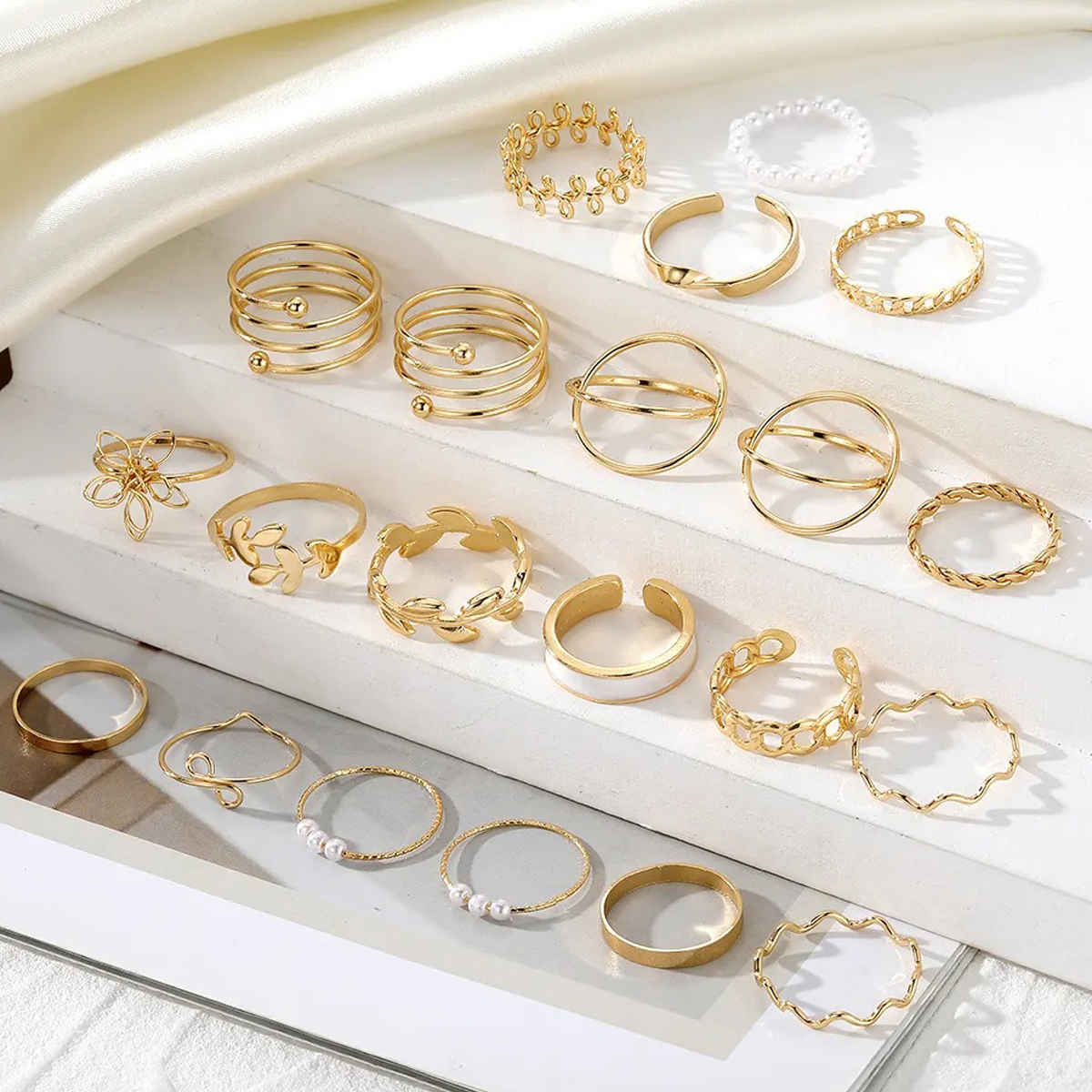 Jewels Galaxy Set Of 21 Gold-Plated Stackable Finger Rings (1 Pack 21 Rings)